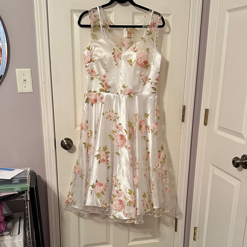 Unique Vintage White and Pink Floral Wedding Dress